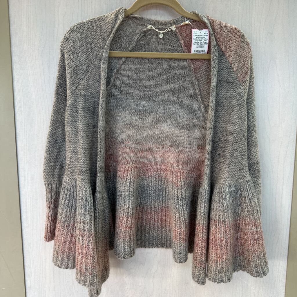 Knitted and Knotted Grey/ Pink Long Sleeve Knit Open Front Cardigan XXSP