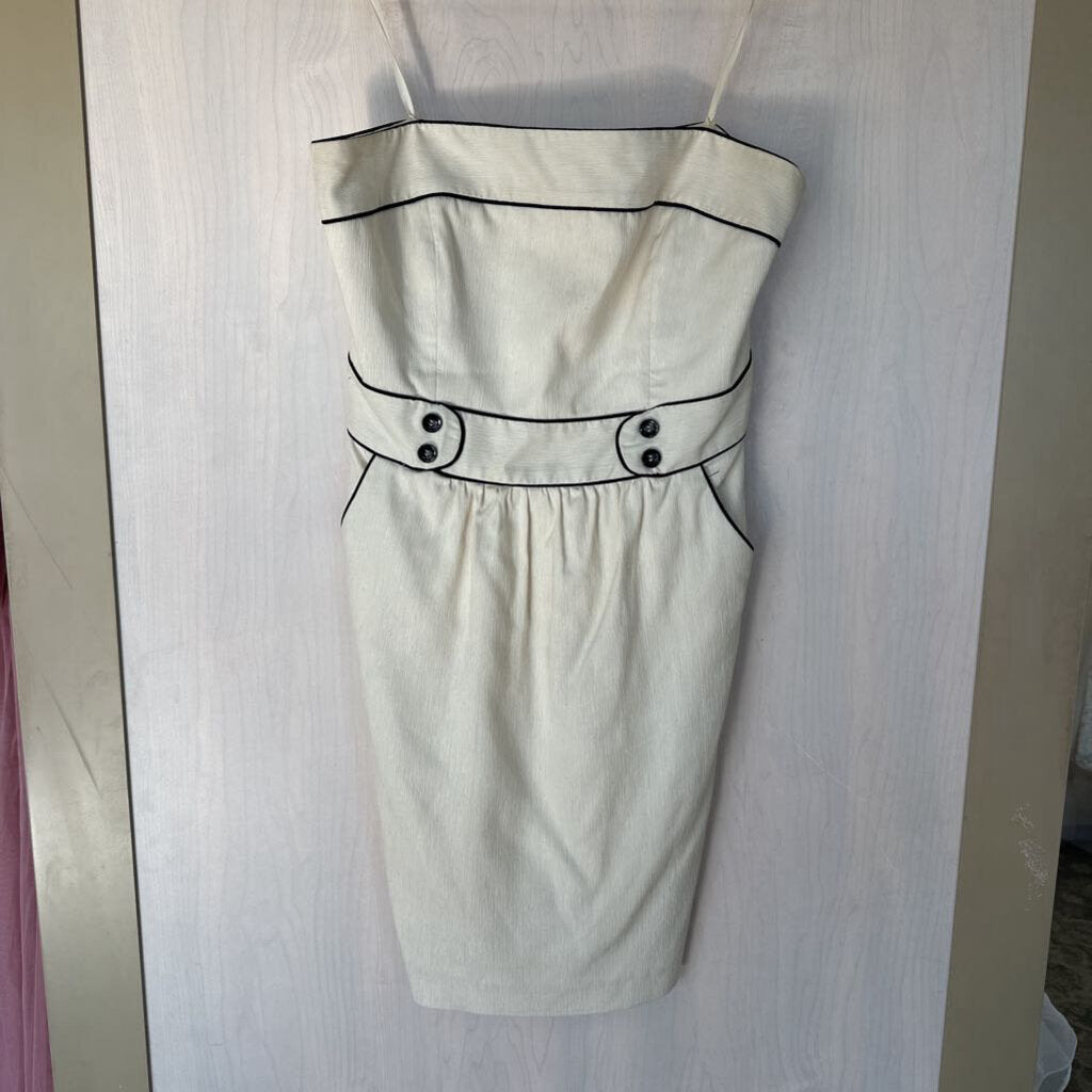 Milly Cream/Black Strapless Structured Short Dress 6