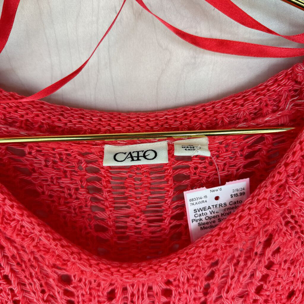 Cato Watermelon Pink Open Knit Long Sleeve Sweater Medium