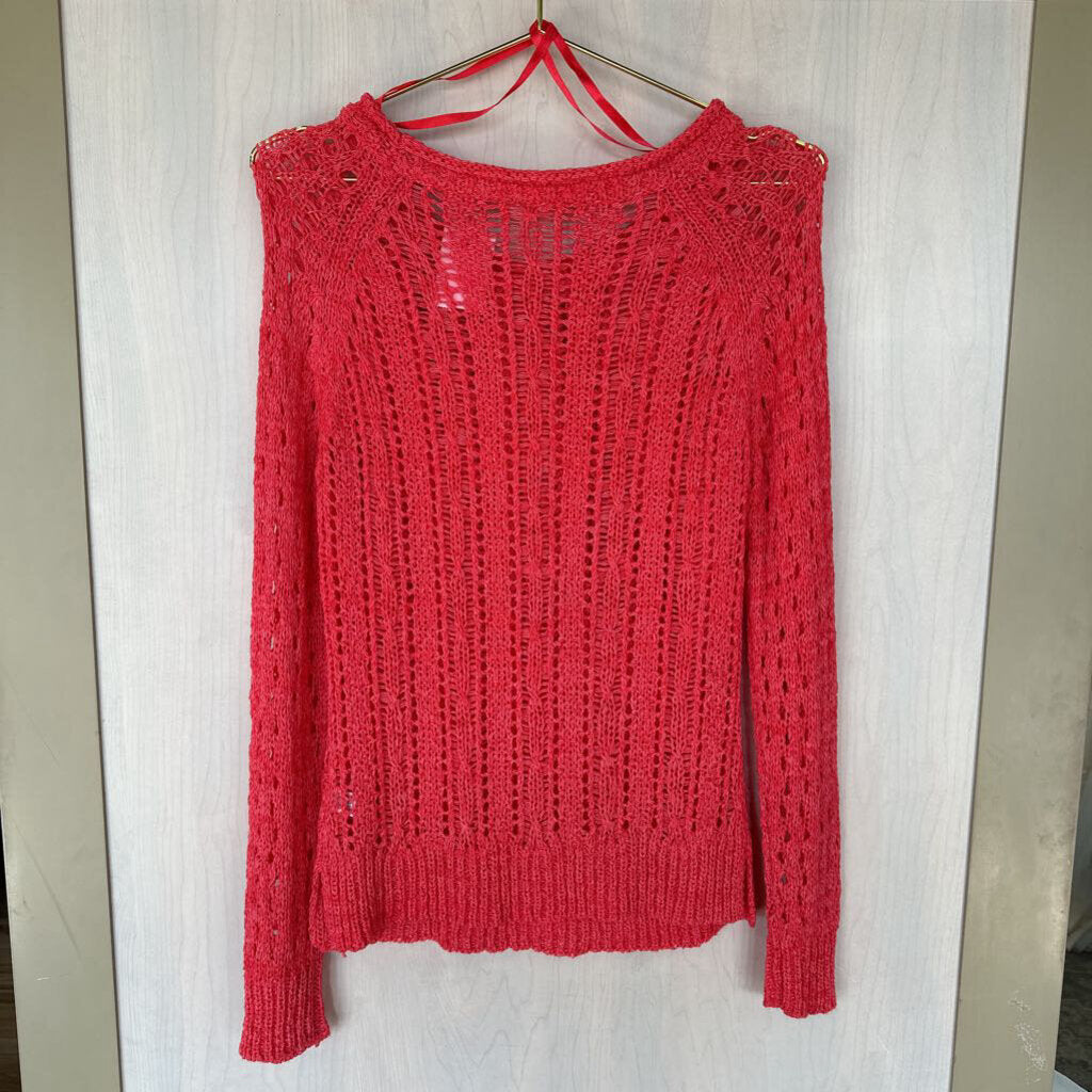 Cato Watermelon Pink Open Knit Long Sleeve Sweater Medium