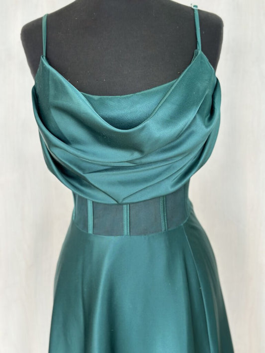 Hunter Green Satin Long Corset Dress 15/16