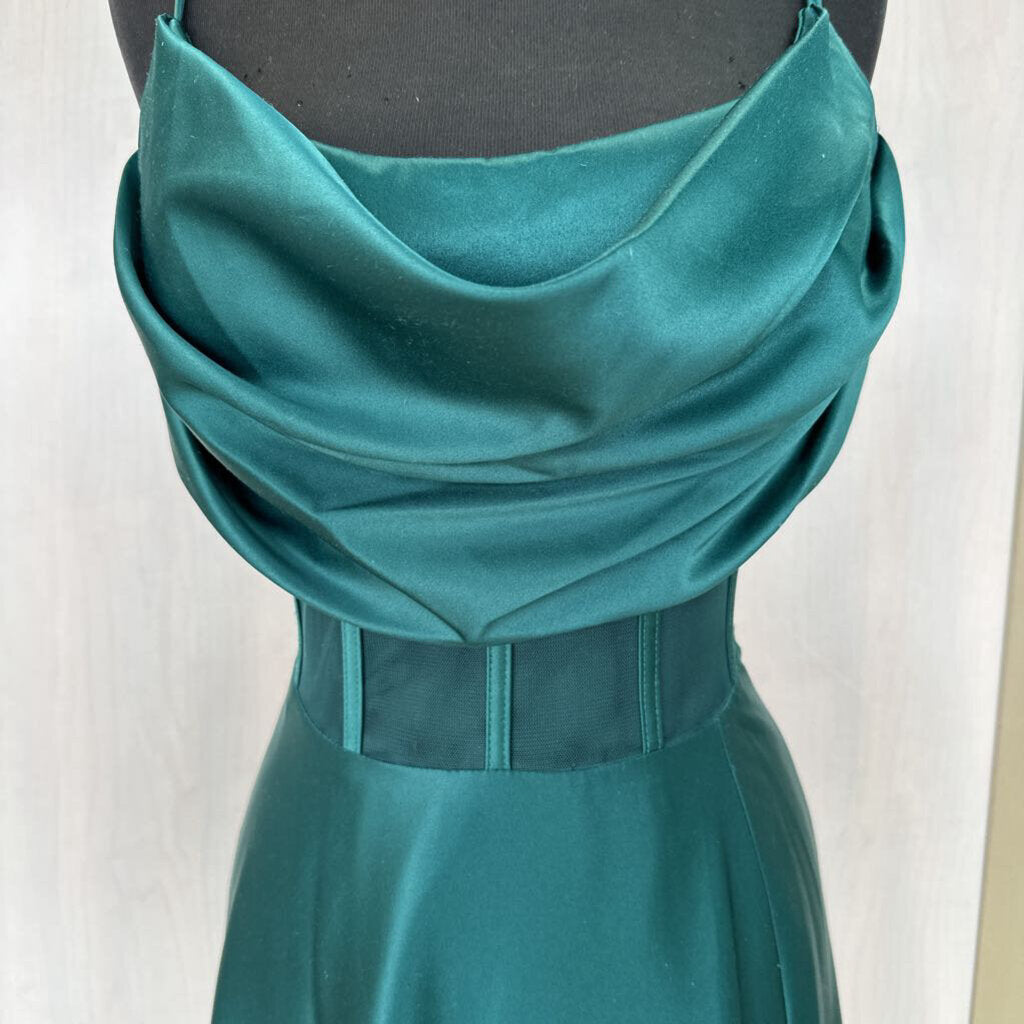 Hunter Green Satin Long Corset Dress 15/16