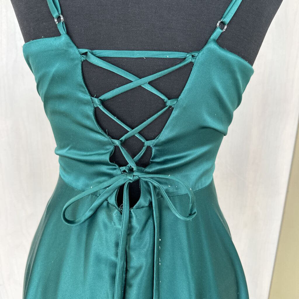 Hunter Green Satin Long Corset Dress 15/16