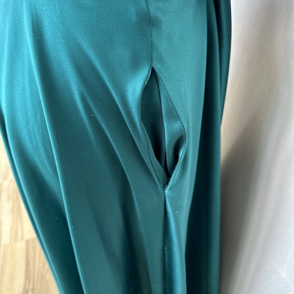 Hunter Green Satin Long Corset Dress 15/16