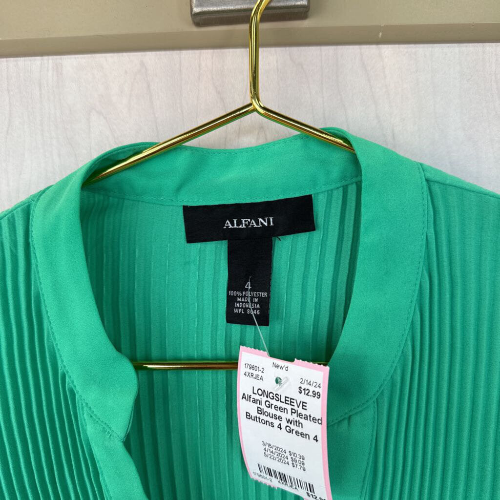 Green Pleated Blouse with Buttons 4