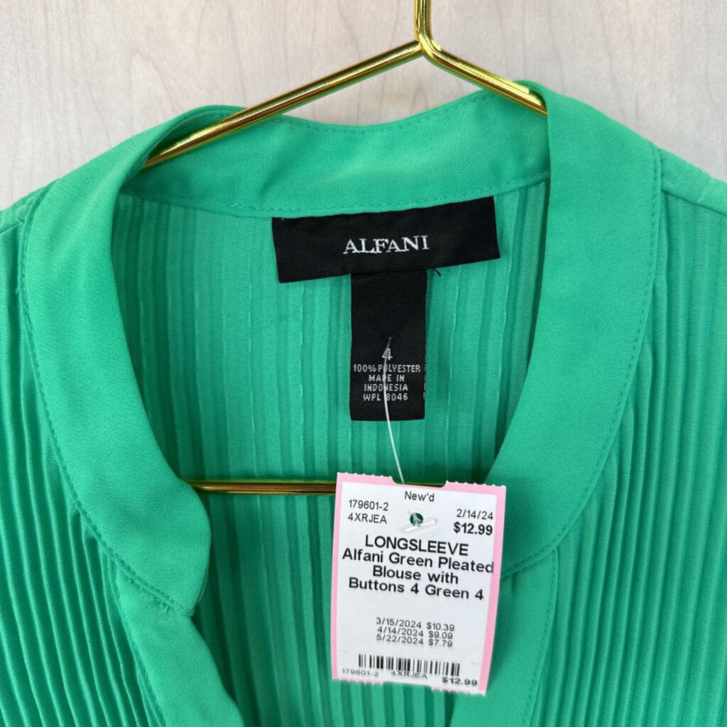 Green Pleated Blouse with Buttons 4