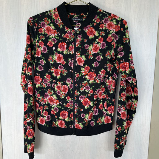 Black Floral Chiffon Bomber Jacket Small