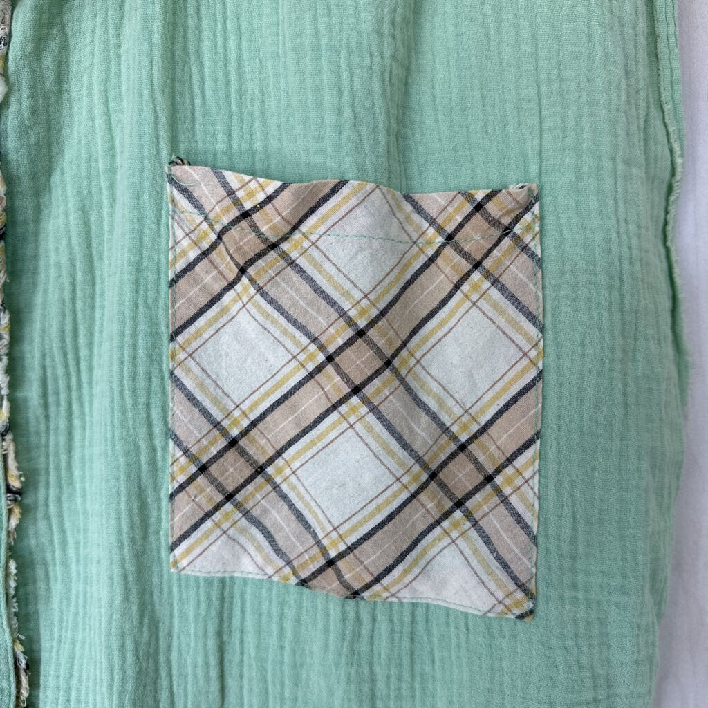 Light Green Crinkle Cotton Tunic with Plaid Medium