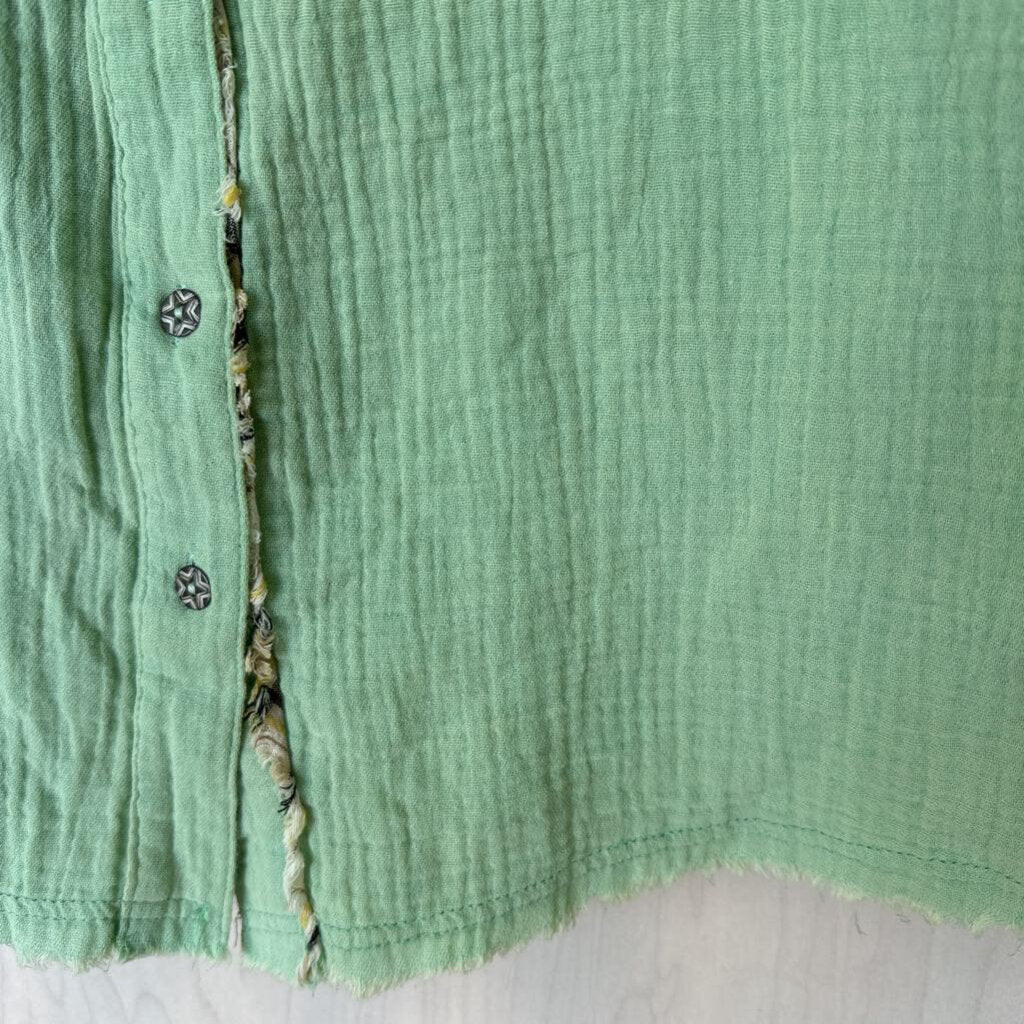 Light Green Crinkle Cotton Tunic with Plaid Medium