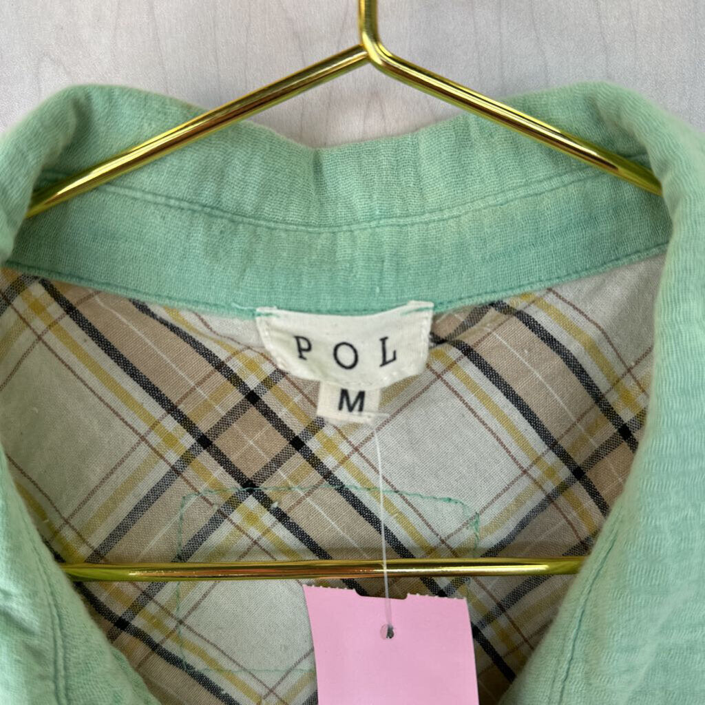 Light Green Crinkle Cotton Tunic with Plaid Medium