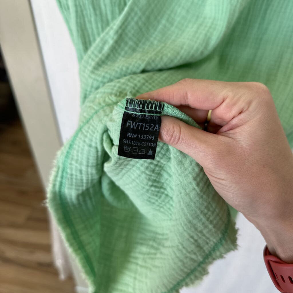 Light Green Crinkle Cotton Tunic with Plaid Medium