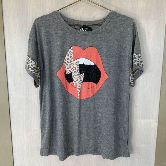 Grey Mouth Bolt Graphic Tee Large