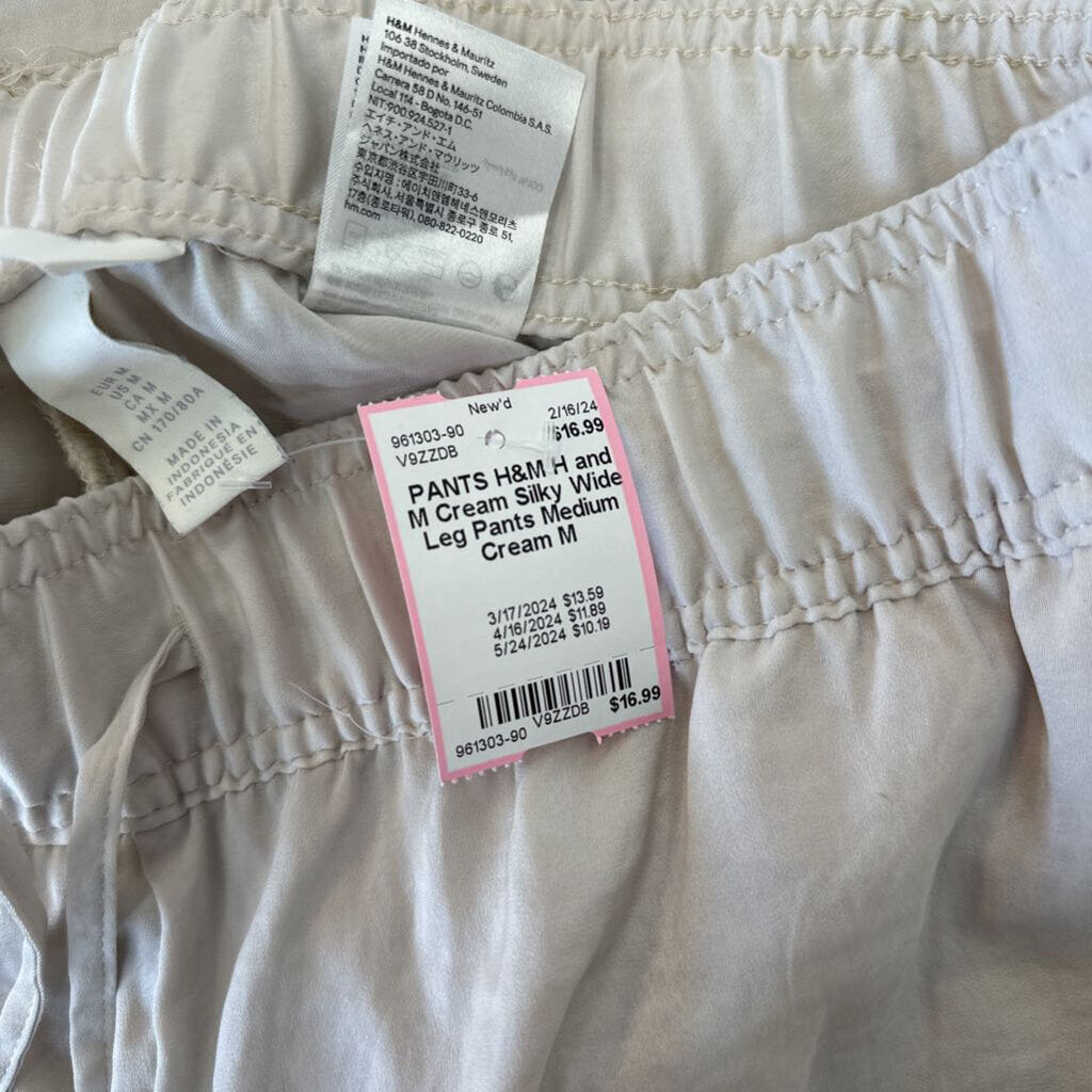 H and M Cream Silky Wide Leg Pants Medium