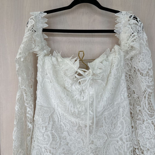 Fashion Nova White Lace Long Sleeve Romper Extra Large