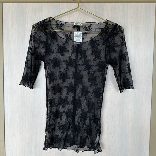 Intimately by Free People Black Sheer Lace Top Medium