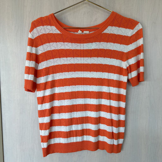 Anthropologie White/OrangeStriped Sweater Shortsleeve Small