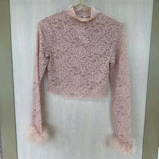 Bear Dance Pink Lace Fur Cuff Cropped Top Large