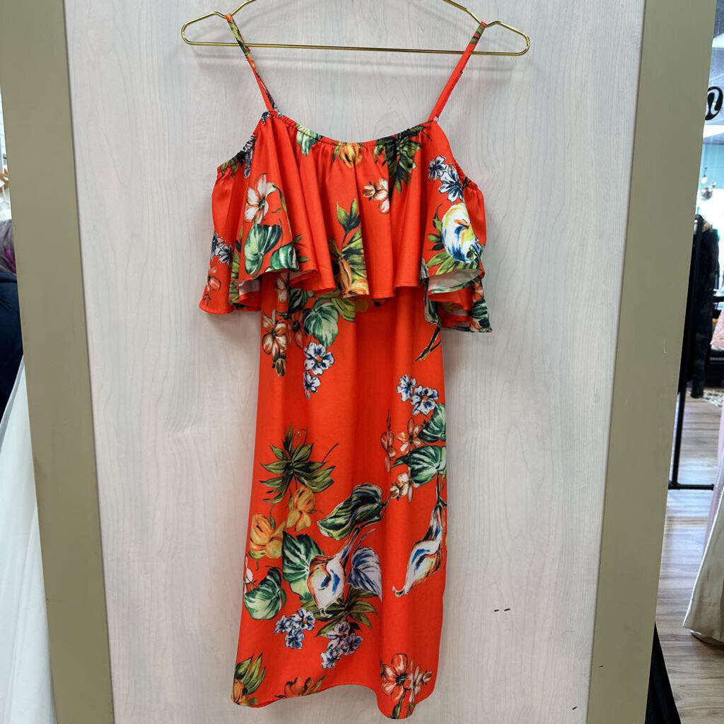 Davi & Dani Off The Shoulder Tropical Print Dress Medium