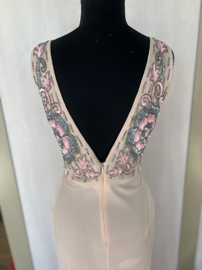 Lace and Beads Pink V Neck Sequin Flower Detail Formal Small