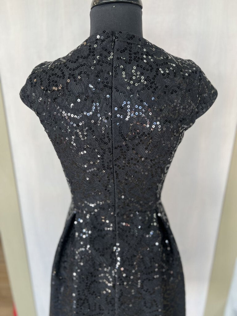 Calvin Klein Black Short Sleeve Lace and Sequin Dress 10P