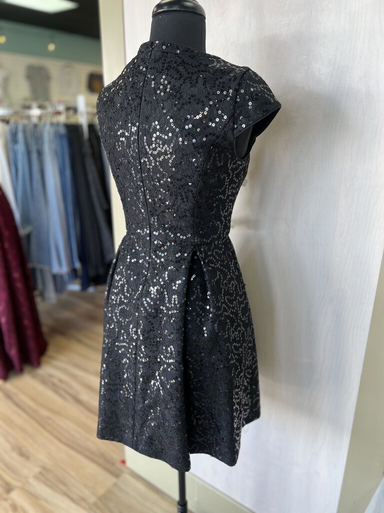 Calvin Klein Black Short Sleeve Lace and Sequin Dress 10P