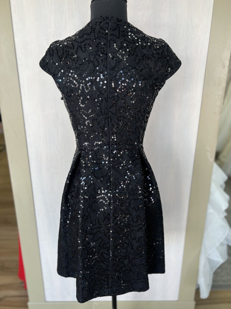 Calvin Klein Black Short Sleeve Lace and Sequin Dress 10P