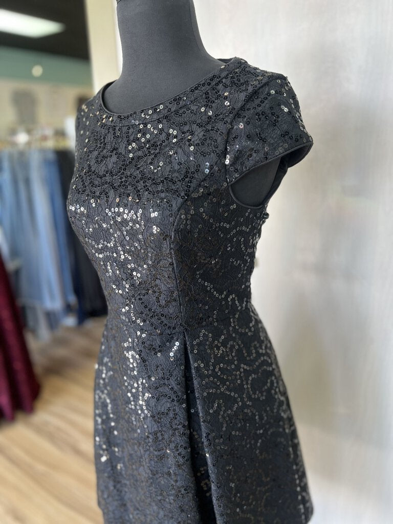 Calvin Klein Black Short Sleeve Lace and Sequin Dress 10P