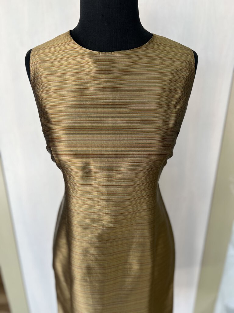 Mary McFadden Green Iridescent Subtle Stripe Dress 10