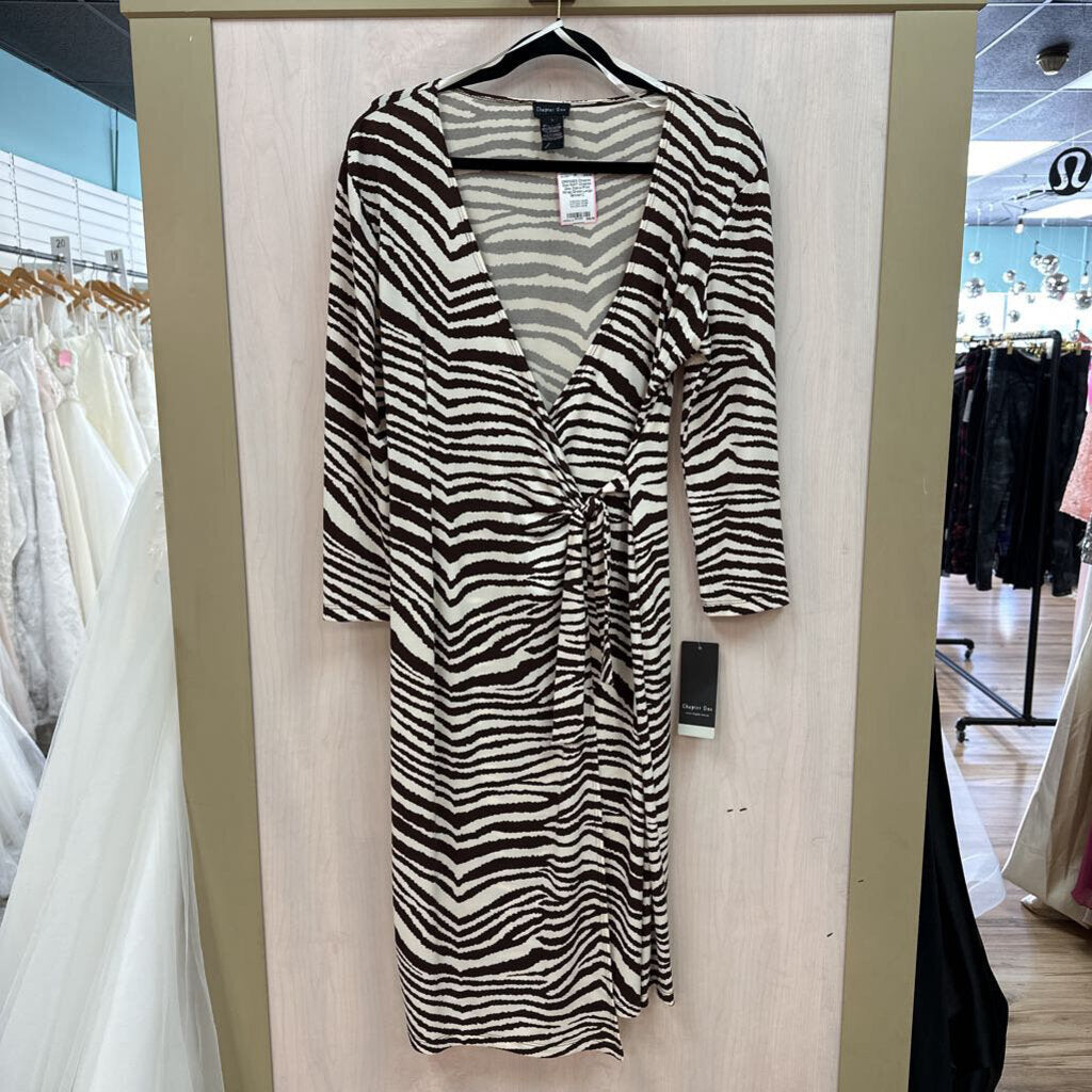 NWT Chapter One Zebra Print Wrap Dress Large