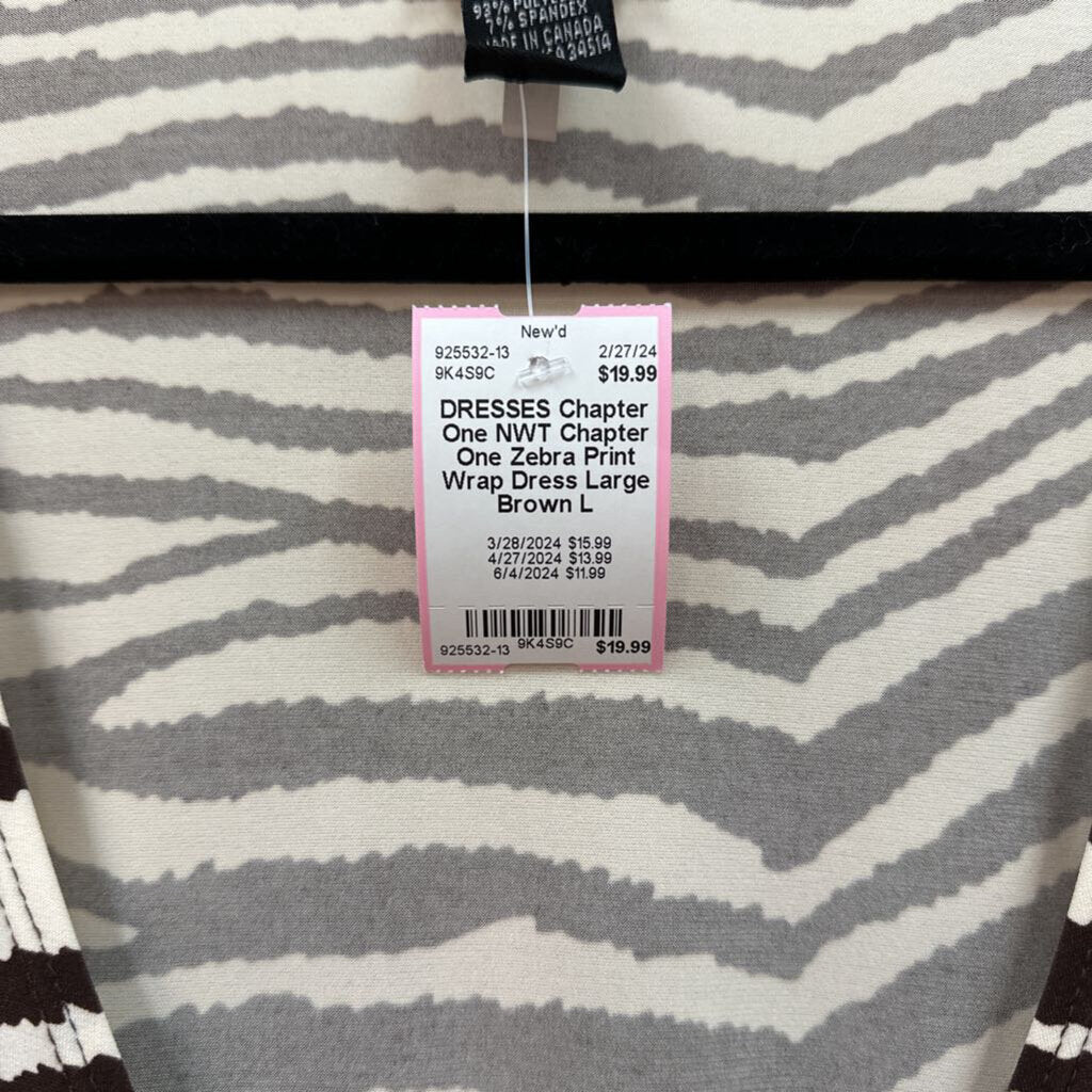 NWT Chapter One Zebra Print Wrap Dress Large