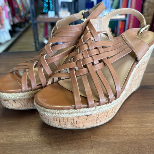 Franco Sarto Brown Criss Cross Strap Wedge Heels 10