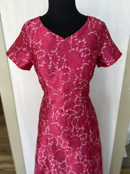 Pink Shortsleeve Printed Formal Long Gown 10